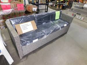 lot 39 image: Noble House Puerta Mixed Black Wicker Outdoor Sofa with Dark Gray Cushions