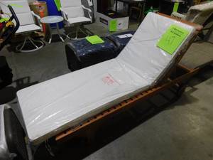 lot 47 image: SAFAVIEH Newport Natural Brown 1-Piece Wood Outdoor Chaise Lounge Chair with Beige Cushion