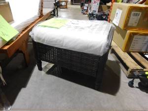 lot 49 image: Hampton Bay Windsor Brown Wicker Outdoor Patio Ottoman with CushionGuard Bare Cushions (2-Pack)