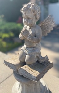 lot 20 image: Adorable Cement Praying Cherub Statue