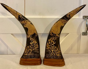 lot 68 image: Carved Water Buffalo Horns from Vietnam