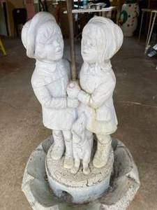 lot 251 image: Vintage Concrete  Boy, Girl and Dog Under Umbrella Fountain