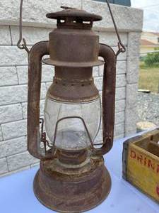 lot 257 image: Vintage Lantern with Glass Globe and Coca-Cola Crate