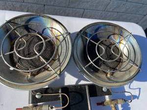 lot 287 image: 2 Sunflower Style Propane Heaters with a Connecting Mount