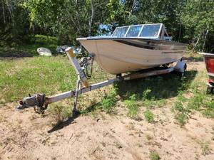 lot 6 image: Sylvan Fishing Boat with Evinrude SE Sport 300 Outboard Motor and Single Axle Trailer