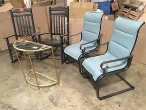 lot 12 image: Mix Lot of Assorted Outdoor Patio Chairs and Table Various Colors and Models - Review all pictures