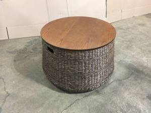lot 13 image: Home Decorators Collection Kerala 32 in. Brown Medium Round Wood Coffee Table with Lift Top - Review all pictures