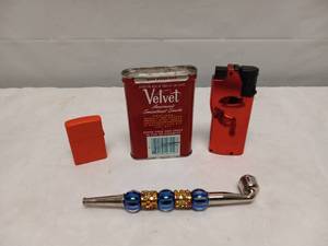 VELVET TOBACCO CAN PIPE AND LIGHTERS