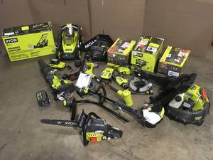 Mix Lot of Ryobi Tools, Backpack Blowers, Chainsaws, Trimmer Accessories, Lawn Mower - Customer Returns - Review all pictures