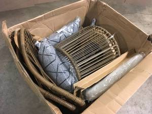 StyleWell Clover Brook 3-Piece Wicker Outdoor Patio Conversation Seating Set with Beige Cushions - Customer Return  May Contain Missing PCs -Review all pictures