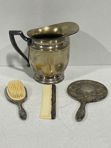 lot 46 image: Vintage Water Pitcher, Vanity Hairbrush, Comb and Mirror