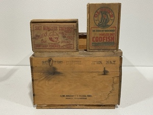 lot 125 image: Vintage Wood Codfish Boxes and Apple Crate