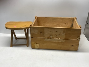 lot 137 image: Vintage Nevco Fold N Carry Stool and Wooden Crate