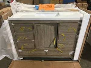 Kendall 48 in. W x 20 in. D Bath Vanity in Distressed Oak with Engineered Stone Vanity Top in White with White Basin by Glacier Bay Customer Returns See Terms on Auction