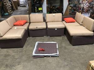 Brown 7-Piece Wicker Outdoor Sectional Set with Beige Cushions by Karl home Customer Returns See Terms on Auction