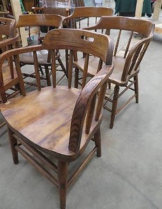 5 VINTAGE SOILD WOOD CAPTAIN CHAIRS