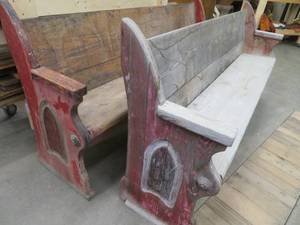 2 IDENTICAL SOLID WOOD VINTAGE CHURCH PEWS