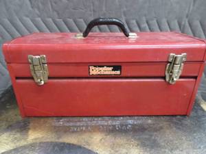 RED METAL LARGE POPULAR MECHANICS TOOL BOX FULL OF