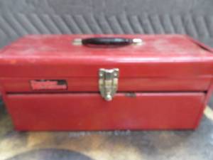 RED METAL LARGE POPULAR MECHANICS TOOL BOX FULL OF