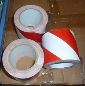 lot 100 image: 3 rolls of RedWhite Safety Vinyl Tape 4 inch
