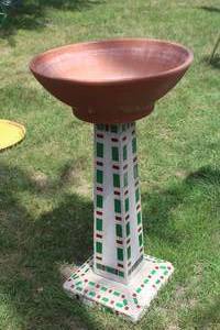 lot 341 image: Found Art ConcreteStained Glass Bird Bath