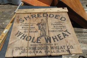 lot 345 image: Vintage The Shredded Wheat Co. NY Shredded Whole Wheat Wooden Sign