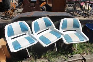 lot 348 image: Lot of (3) Leather Folding Fishing Boat Chairs