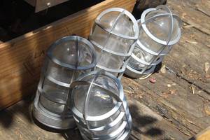 lot 350 image: Lot of (4) Vintage Chrome Outdoor Cage Light Covers