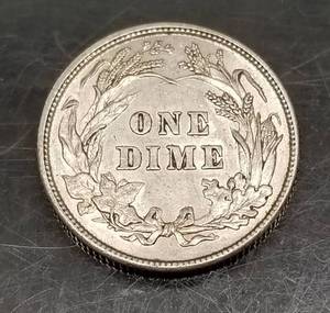 1892 US BARBER DIME AU50