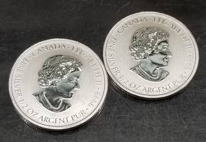1 TROY OZ .9999 FINE SILVER 2 X 2015 CANADA � OZ $2 ROUNDS