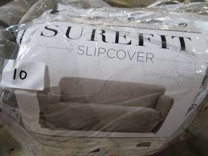 lot 10 image: Farmhouse Basketweave Loveseat Slipcover - Sure Fit, Oatmeal color