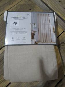 lot 43 image: 1pc Light Filtering Marlow Velvet Trim Window Curtain Panel - Threshold