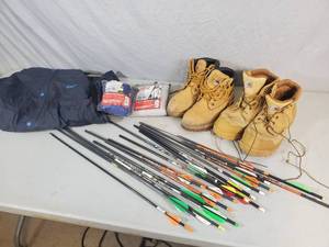 lot 43 image: Work Boots, New Rain Gear, Hunting Arrows