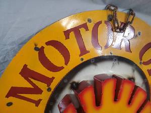 lot 50 image: New Handmade Recycled Metal Shell Oil Sign