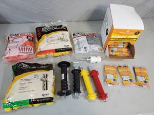 lot 134 image: New Electric Fence Insulators, Lawn Fabric Pins, Etc