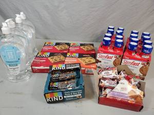 lot 155 image: Slim Fast Shakes, Keto Bars, Kind Bars, Hand Sanitizer