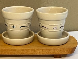 Longaberger Homestead Canister and Three Mini Decorative Pottery Planters