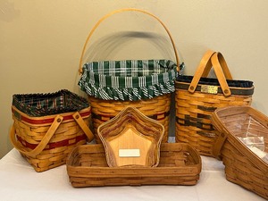 Six Longaberger Baskets including a 1996 Charter Membership Basket and More