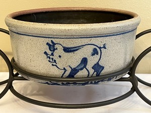 Rowe Pottery Dish with Ornate Metal Holder