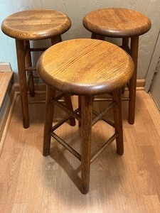 Set of Three Wood Barstools
