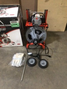 RIDGID K-400 Drain Cleaning Snake Auger 120-Volt Drum Machine with C-32IW 38 in. x 75 ft. Cable &amp Gloves - Open Box - in Working Order Review all pictures May Contain Missing Pcs