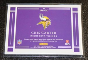 lot 3 image: 2021 Impeccable Immense Cris Carter Autograph Patch #IPA-CC 710  Only 10 Exist