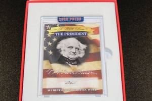 lot 17 image: 2020 A Word From POTUS Martin Van Buren Written Word Relic & Grover Cleveland Relic w Box
