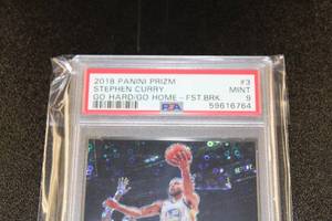 lot 18 image: 2018-19 Prizm Go Hard or Go Home Fastbreak Prizm Stephen Curry #3 PSA 9