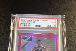 lot 45 image: 2019-20 Donruss Optic Hyper Pink Kevin Durant #112 PSA 9