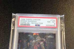 lot 46 image: 1998-99 Topps Chrome Topps 40 Refractor Dennis Rodman #T34 PSA 8