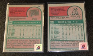 lot 74 image: 1975 Topps Morris Nettles & Steve Mingori Autograph  Historic Autographs COA