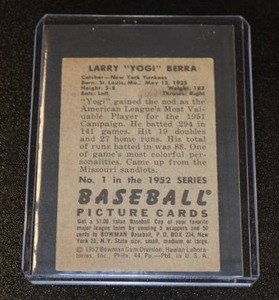 lot 135 image: 1952 Bowman Yogi Berra #1