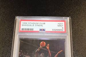 lot 161 image: 1992-93 Stadium Club Shaquille ONeal #201 Rookie Card PSA 9
