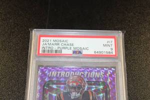 lot 224 image: 2021 Mosaic Introduction Purple Mosaic Prizm #I7 JaMarr Chase Rookie Card PSA 9 3449  Only 49 Exist